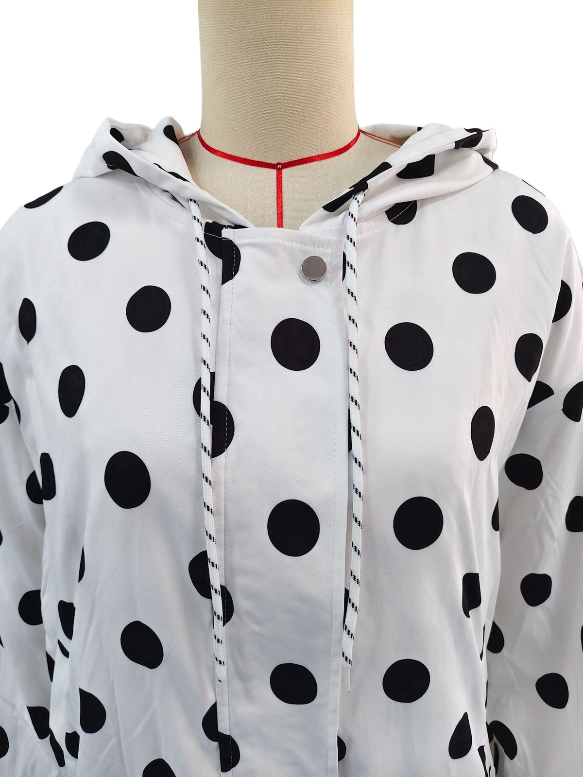 Dotted Cropped Zip Jacket With Drawstring Hood - White - 6