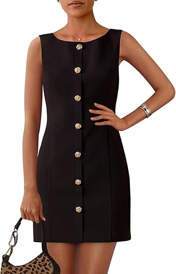 Sleeveless Button Front Mini Shift Dress - Black