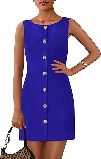 Sleeveless Button Front Mini Shift Dress - Blue