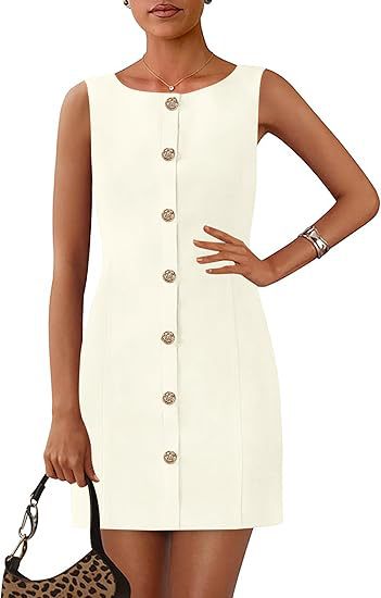 Sleeveless Button Front Mini Shift Dress - White