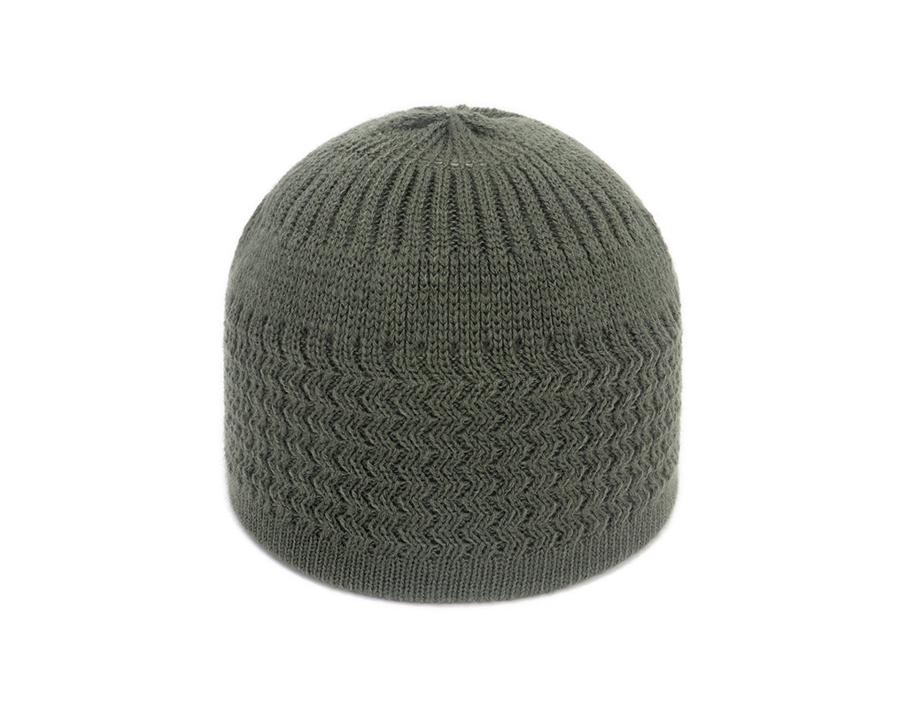 Wave Jacquard Knit Skull Cap Beanie - Green