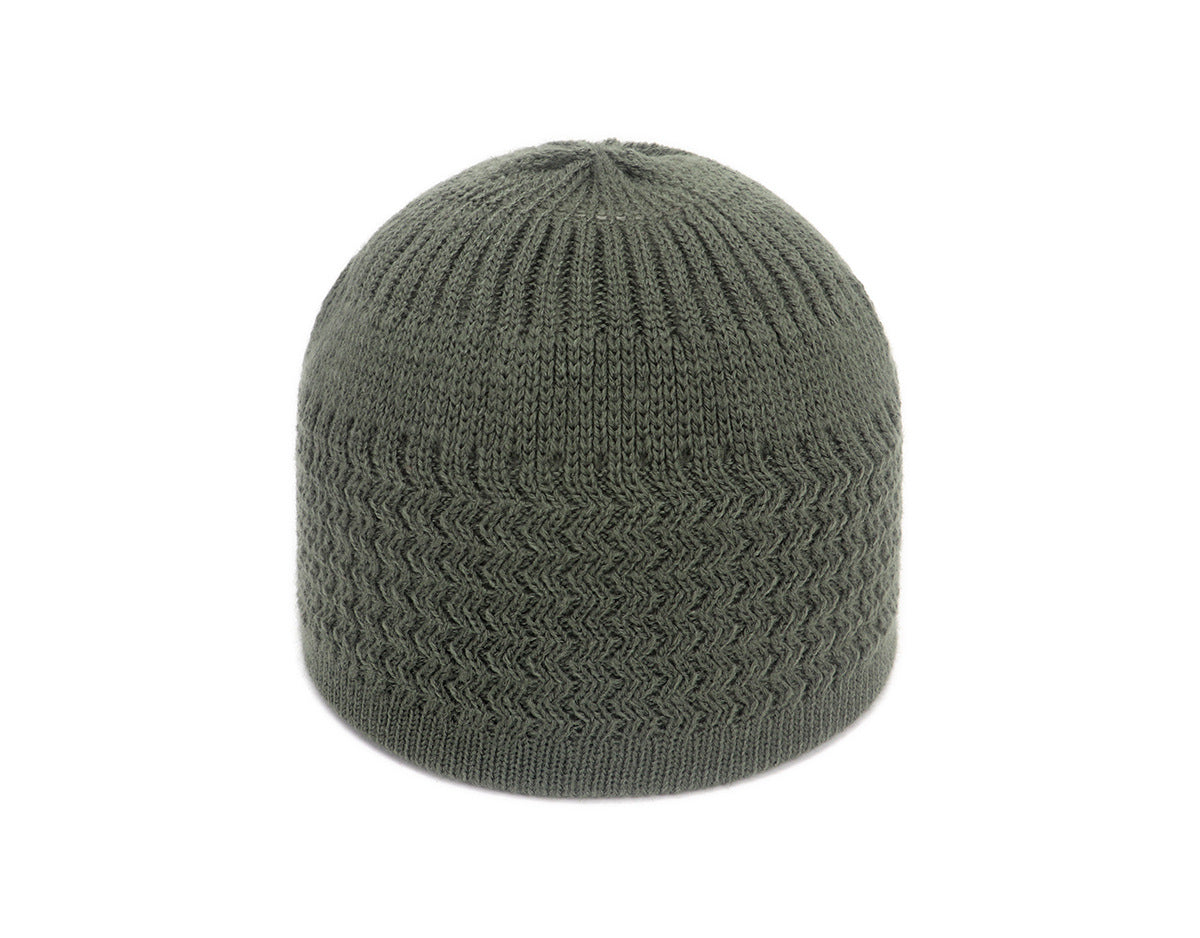Wave Jacquard Knit Skull Cap Beanie - Green