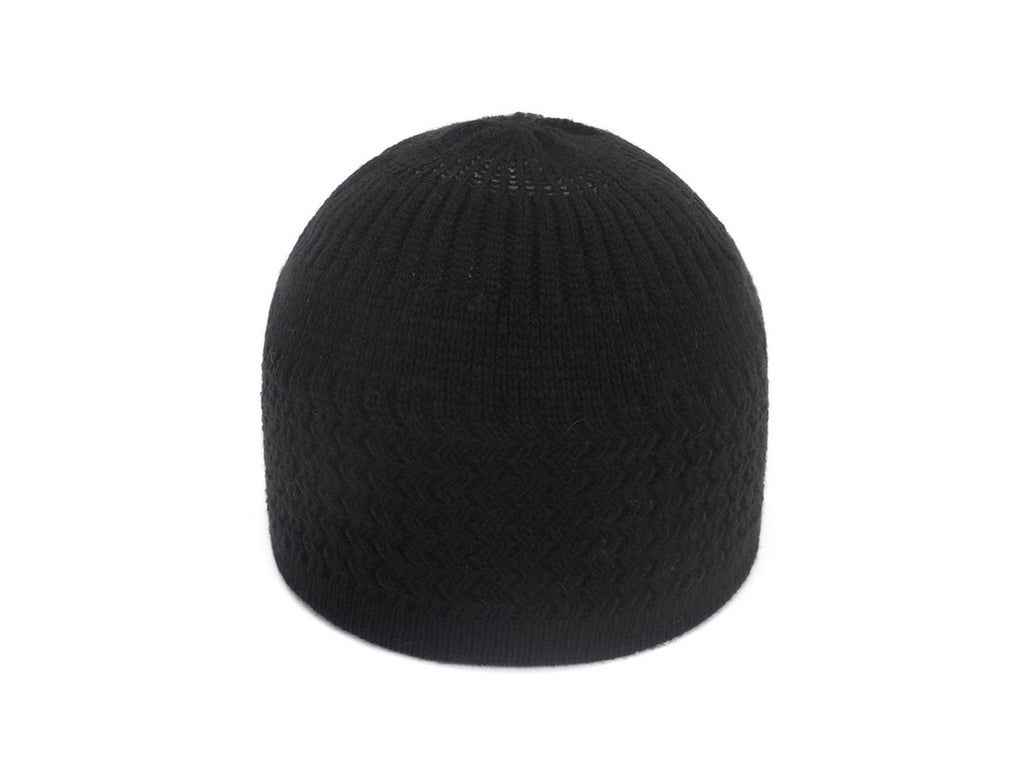 Wave Jacquard Knit Skull Cap Beanie - black
