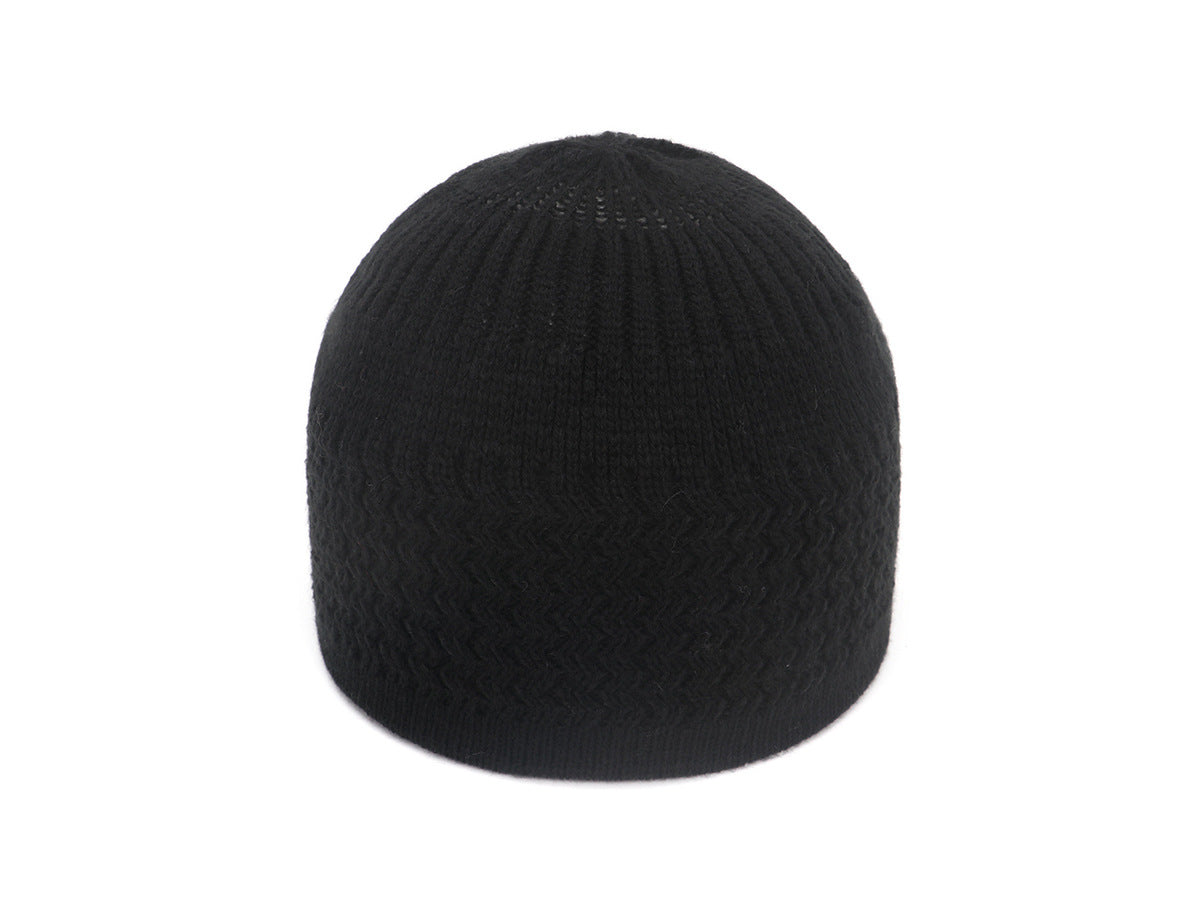 Wave Jacquard Knit Skull Cap Beanie - black