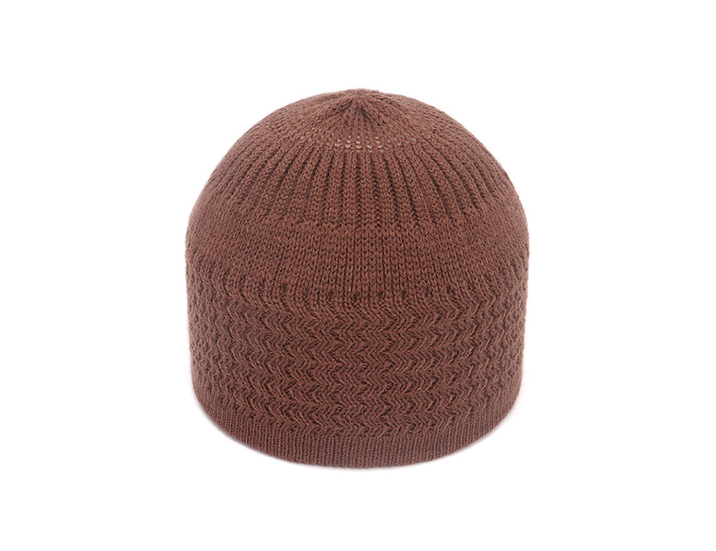 Wave Jacquard Knit Skull Cap Beanie - brown