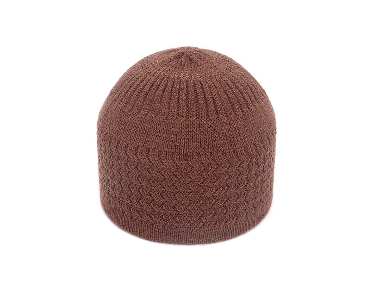 Wave Jacquard Knit Skull Cap Beanie - brown