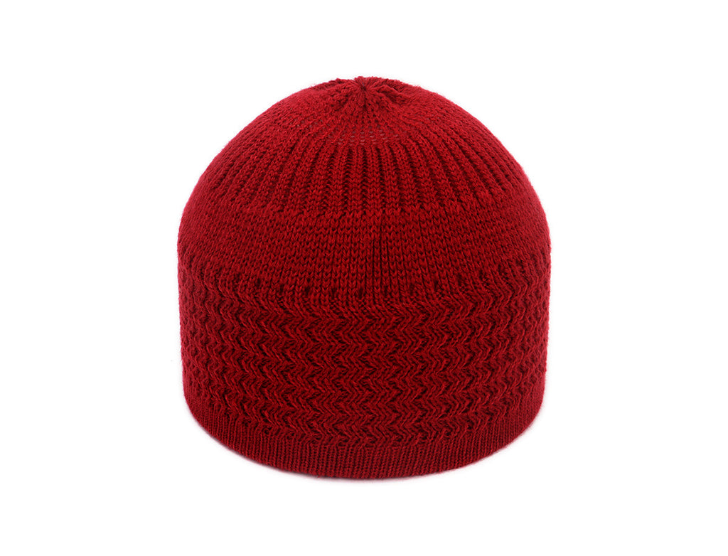 Wave Jacquard Knit Skull Cap Beanie - red