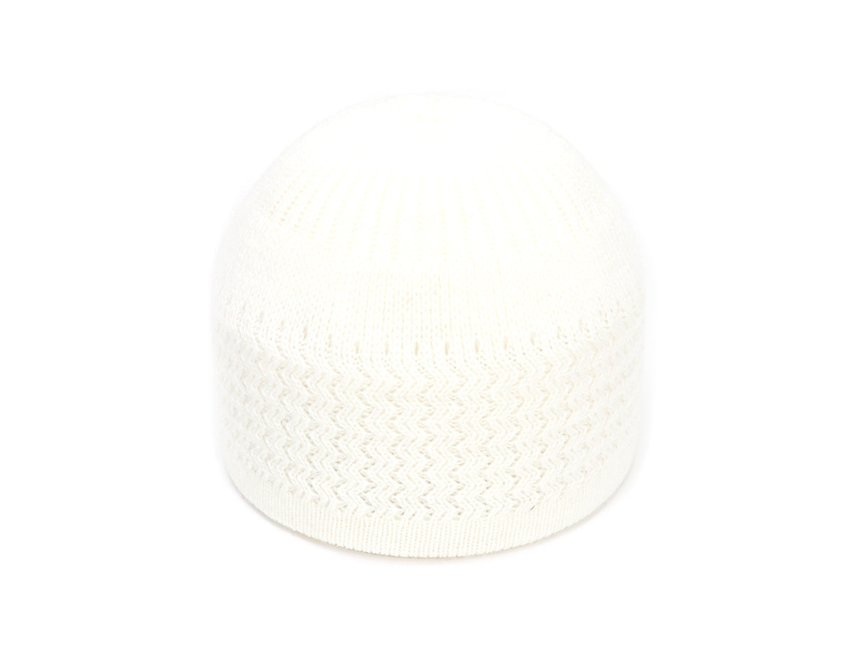 Wave Jacquard Knit Skull Cap Beanie - white