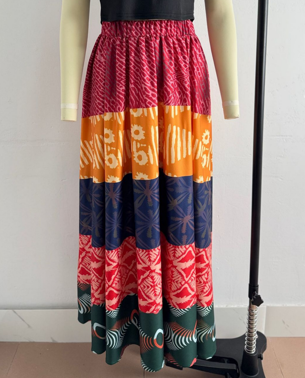 Boho Border Print Maxi Skirt With Pockets - Colorful - 1