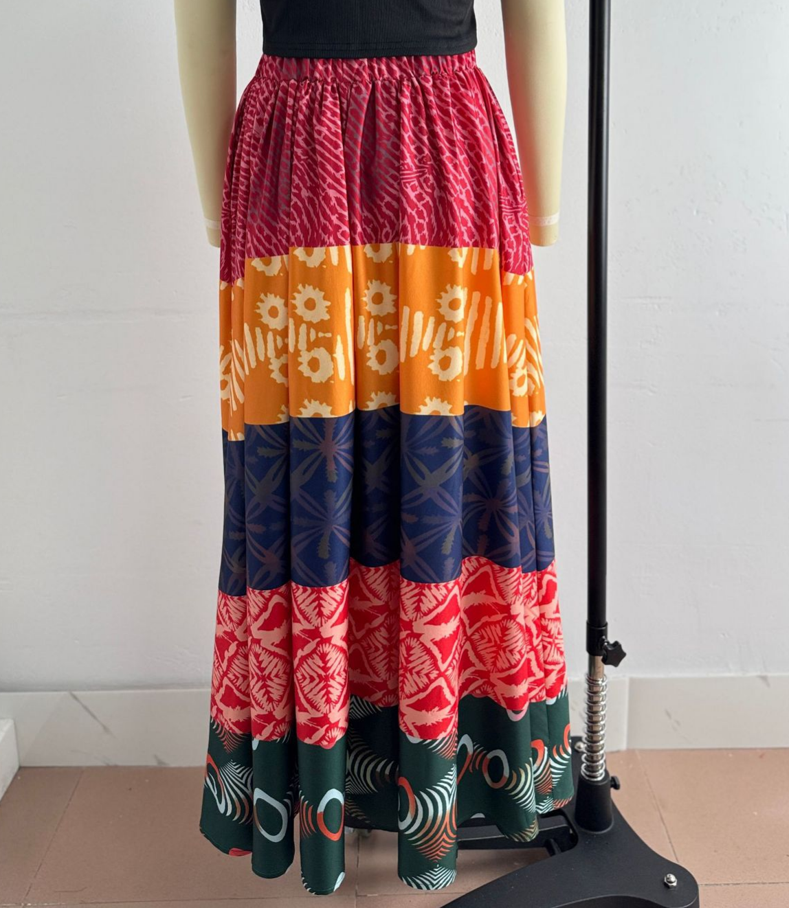 Boho Border Print Maxi Skirt With Pockets - Colorful - 2