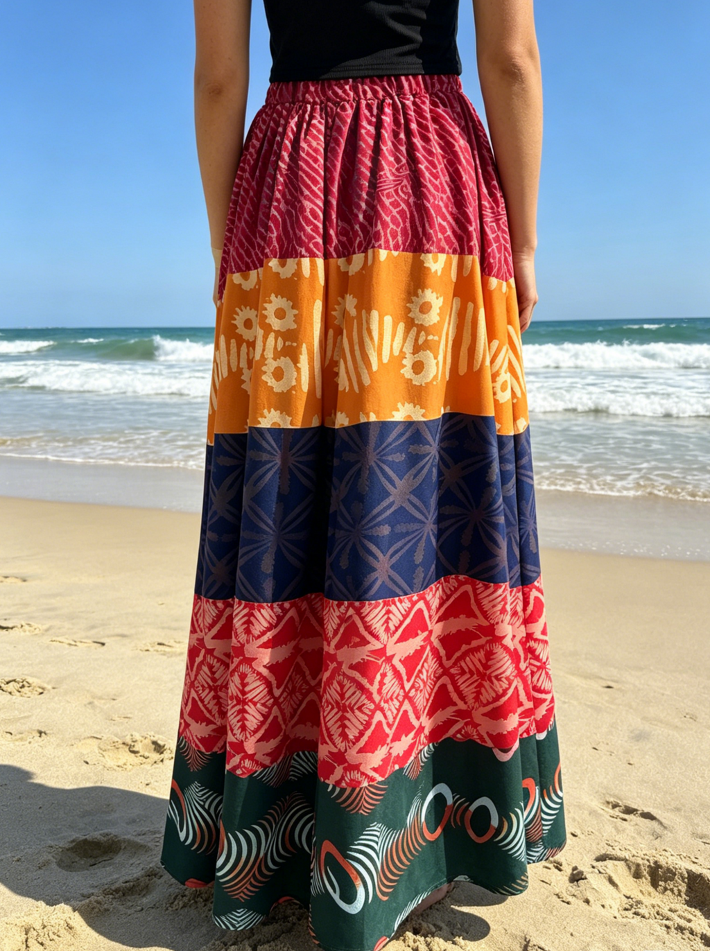 Boho Border Print Maxi Skirt With Pockets - Colorful - 5