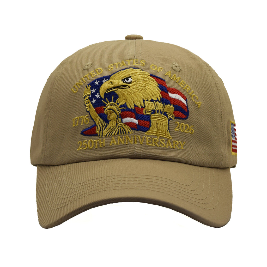 Eagle Liberty Embroidered Curved Brim Cap - Khaki