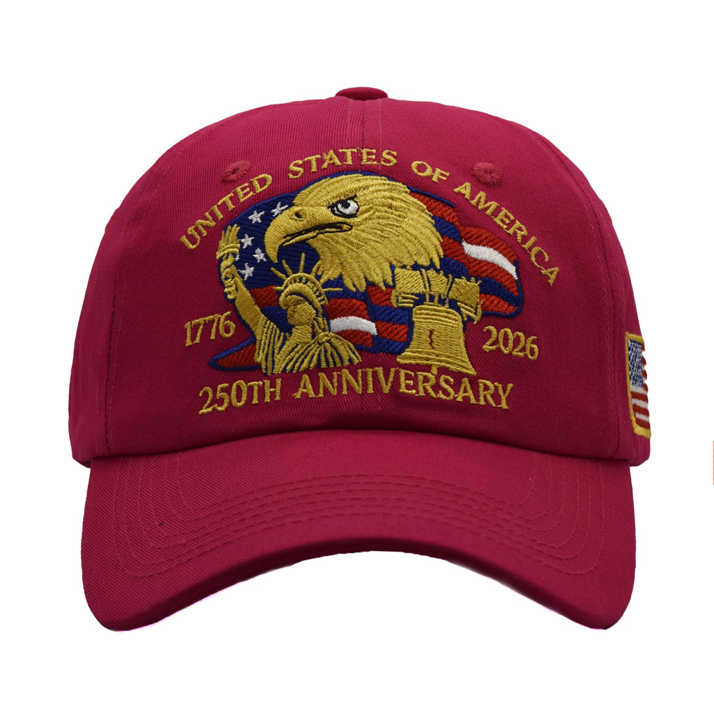 Eagle Liberty Embroidered Curved Brim Cap - Rose_red