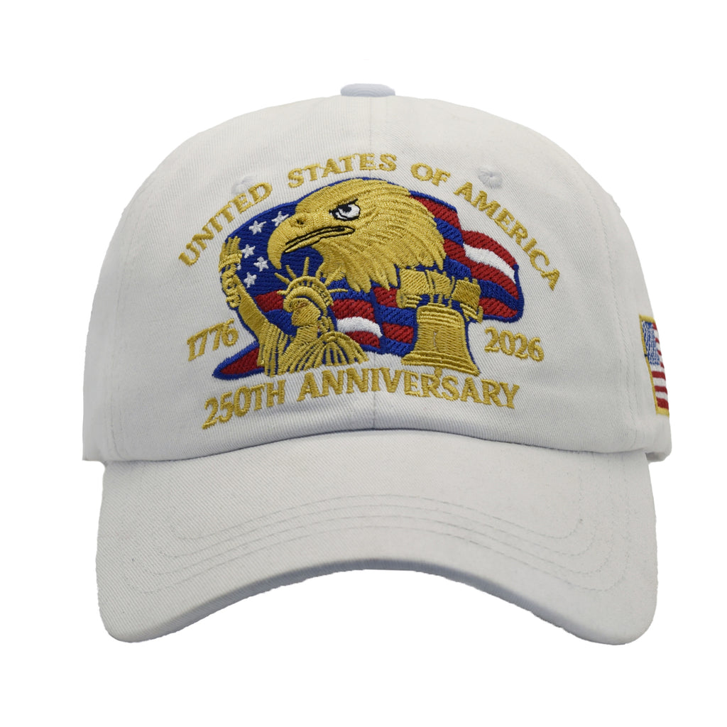 Eagle Liberty Embroidered Curved Brim Cap - White