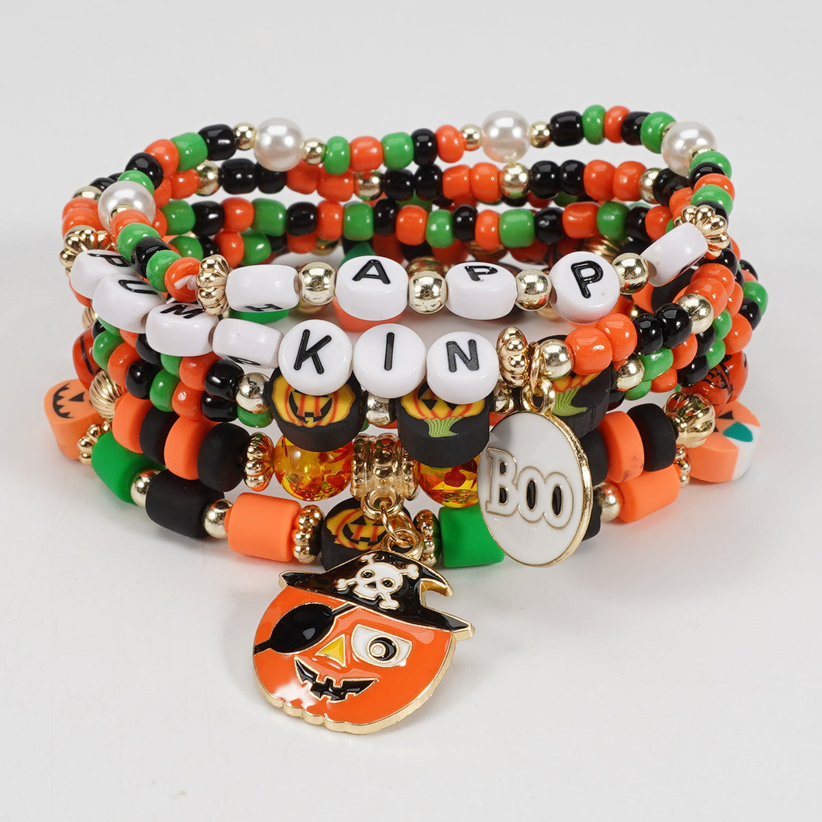 Word Bead Bracelet Stack With Enamel Charms - C1