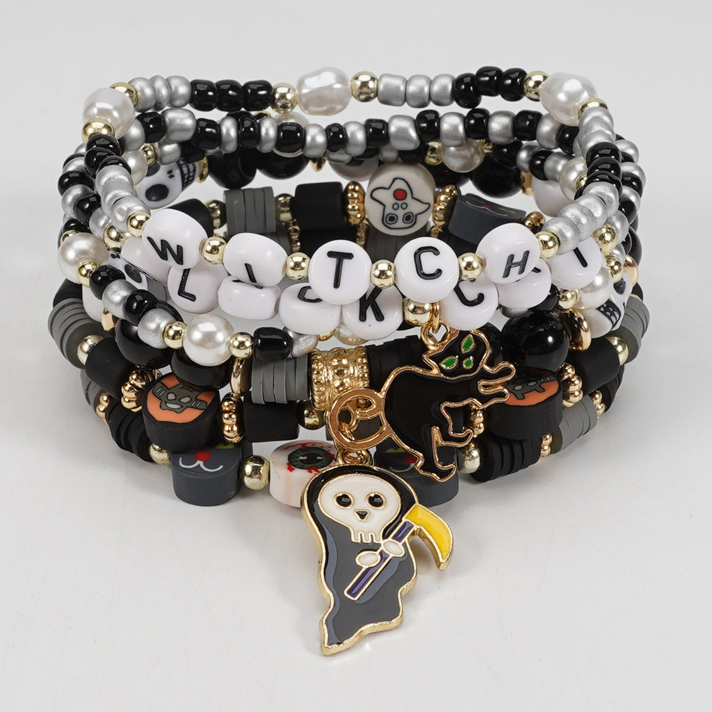 Word Bead Bracelet Stack With Enamel Charms - C3