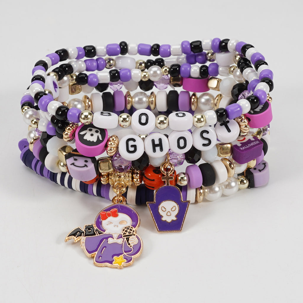 Word Bead Bracelet Stack With Enamel Charms - C5