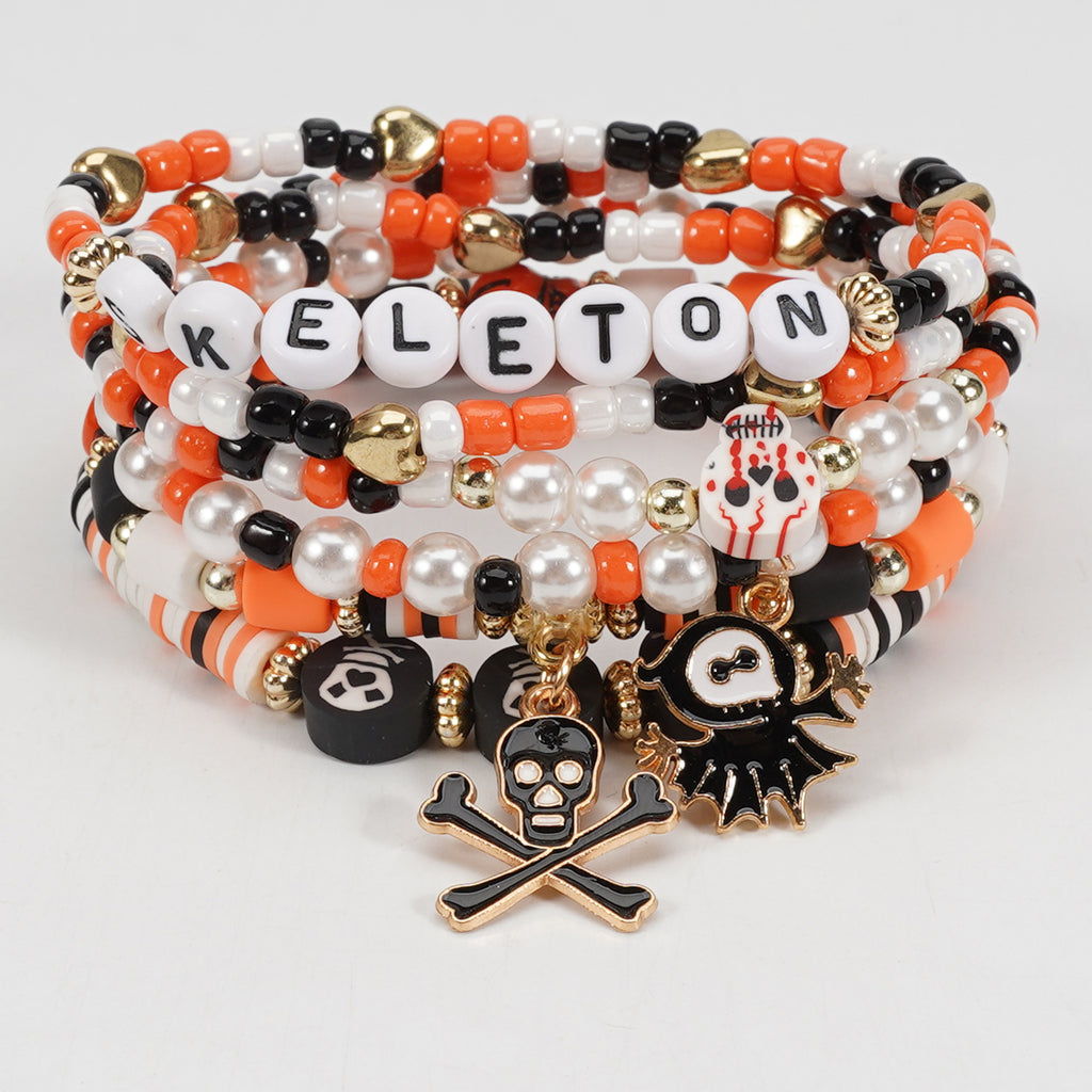 Word Bead Bracelet Stack With Enamel Charms - C6