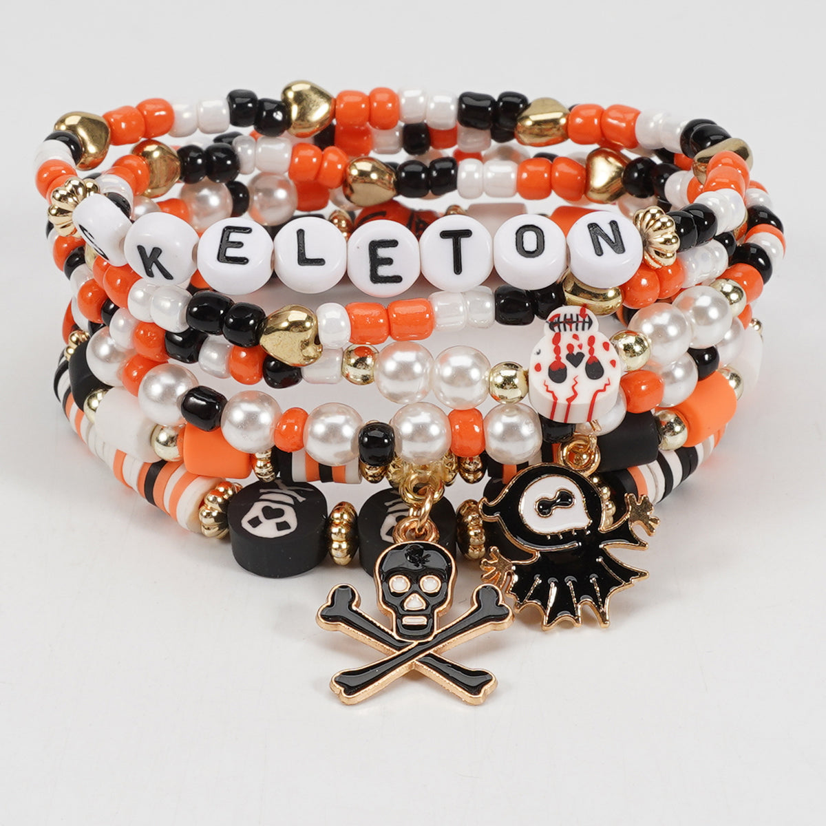 Word Bead Bracelet Stack With Enamel Charms - C6