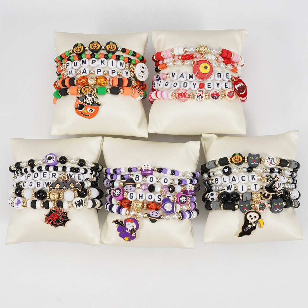 Word Bead Bracelet Stack With Enamel Charms
