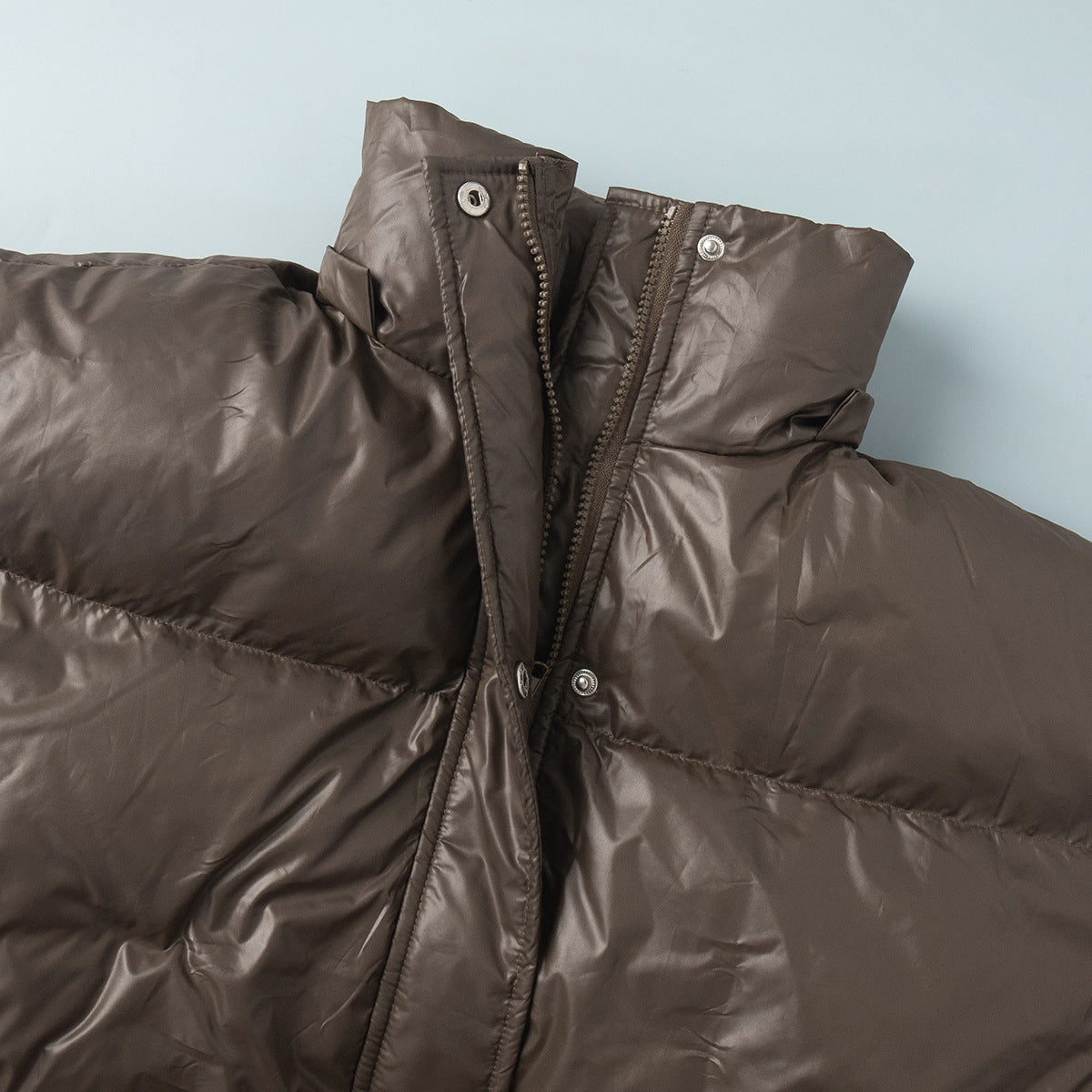 Hooded Drawstring Waist Puffer Jacket - Brown - 2