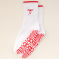 Ribbed Crew Socks With Bow Embroidery - Bow