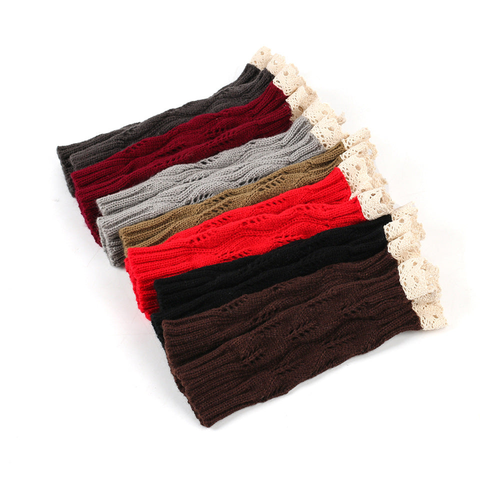 Crochet Lace Trim Fingerless Knit Gloves - view 1