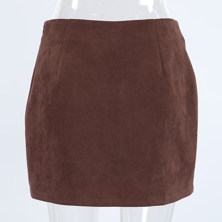 High Waist Faux Suede Mini Skirt - Brown - 3
