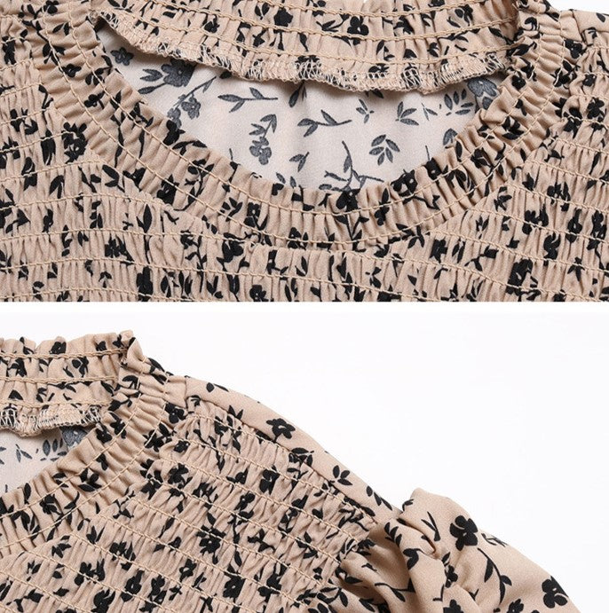 Ditsy Floral Puff Sleeve Ruffle Hem Blouse - Apricot - 3