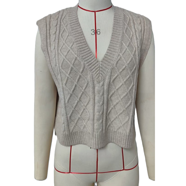 Textured Cable Knit Sleeveless Vest - Apricot