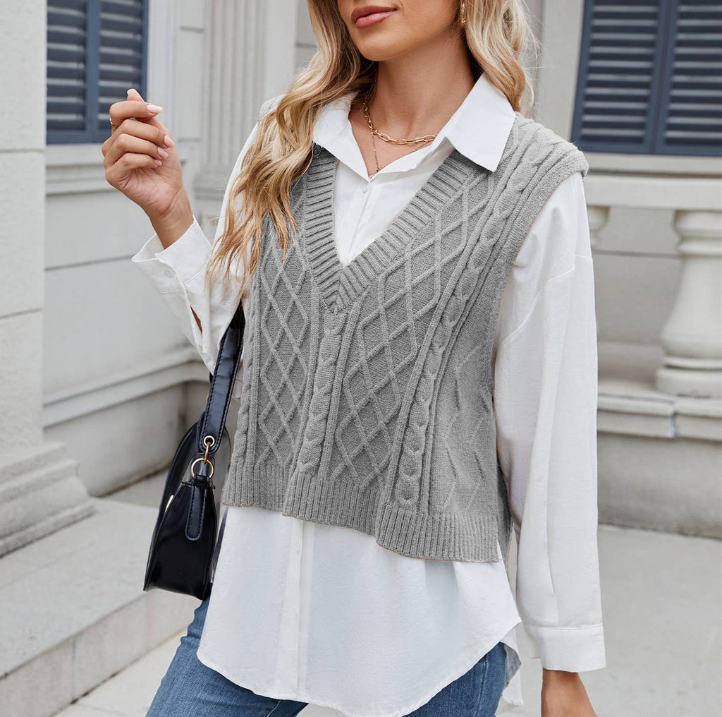 Textured Cable Knit Sleeveless Vest