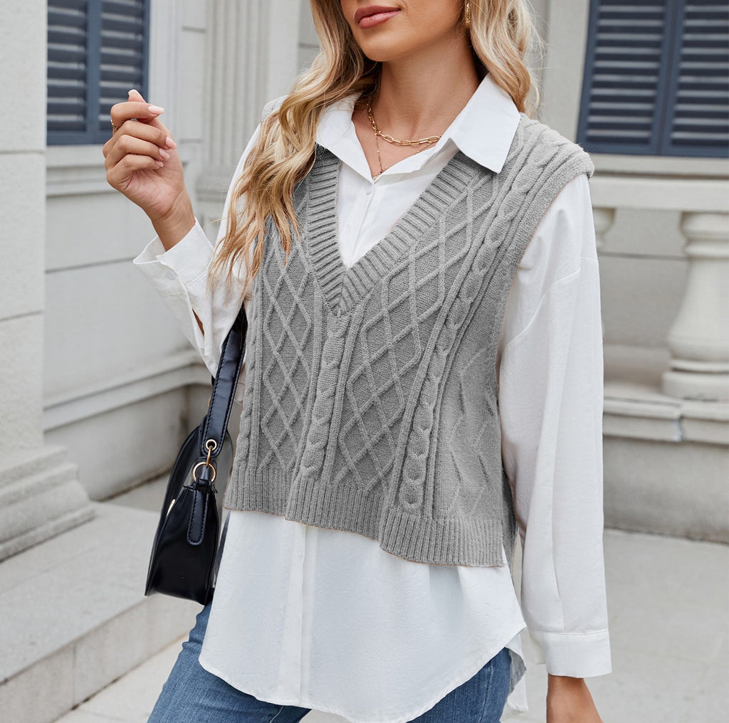 Textured Cable Knit Sleeveless Vest - view 1