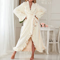 Ruffled Plush Flannel Long Belted Robe - Ivory