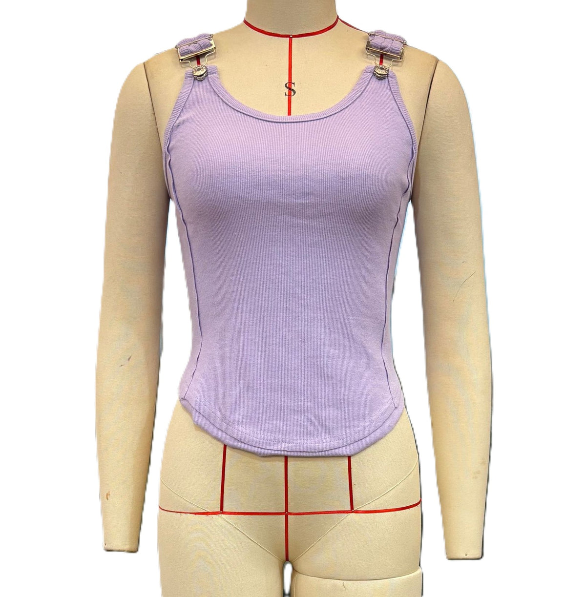 Ribbed Tank Top With Adjustable Buckle Straps - Purple - 1