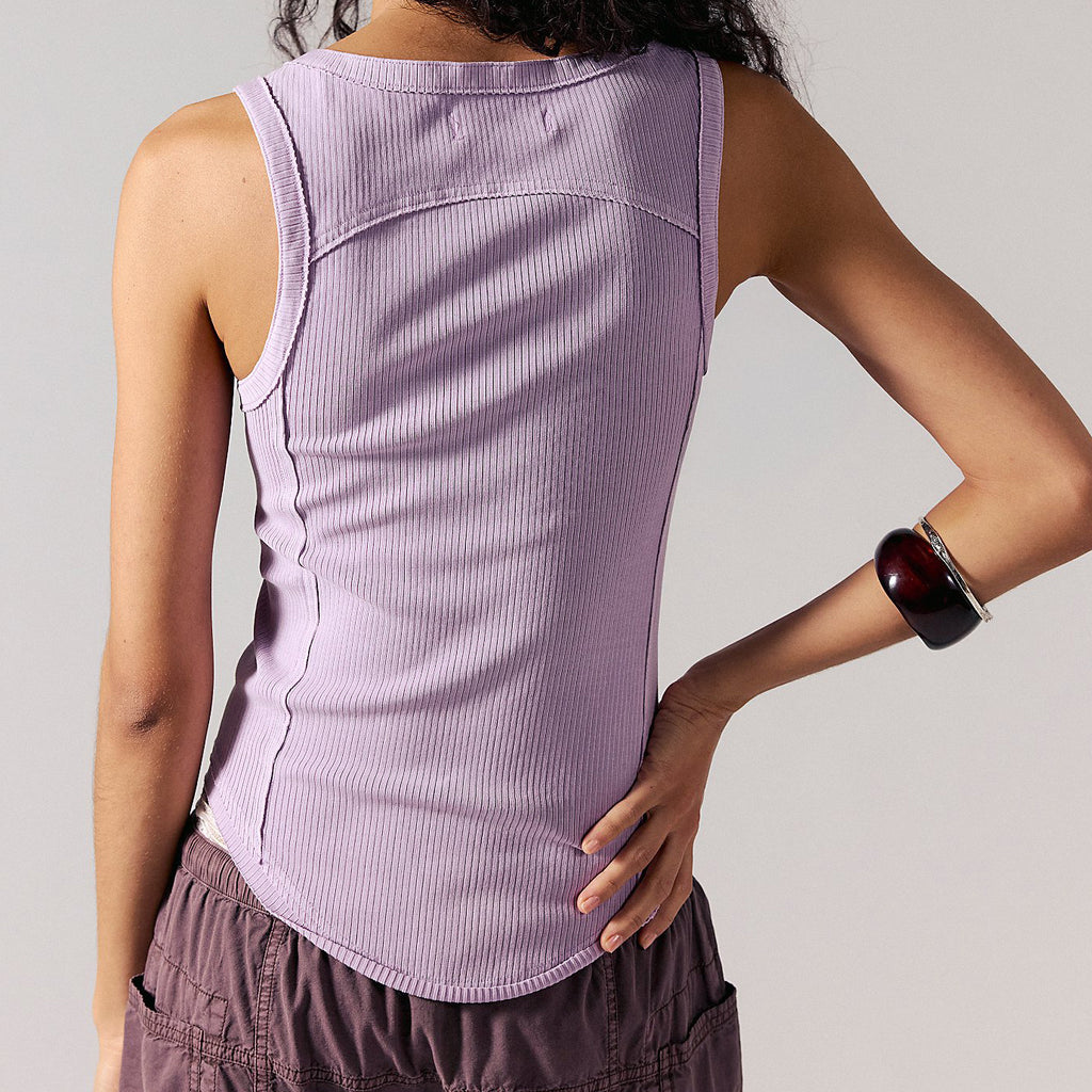 Ribbed Tank Top With Adjustable Buckle Straps - Purple - 2