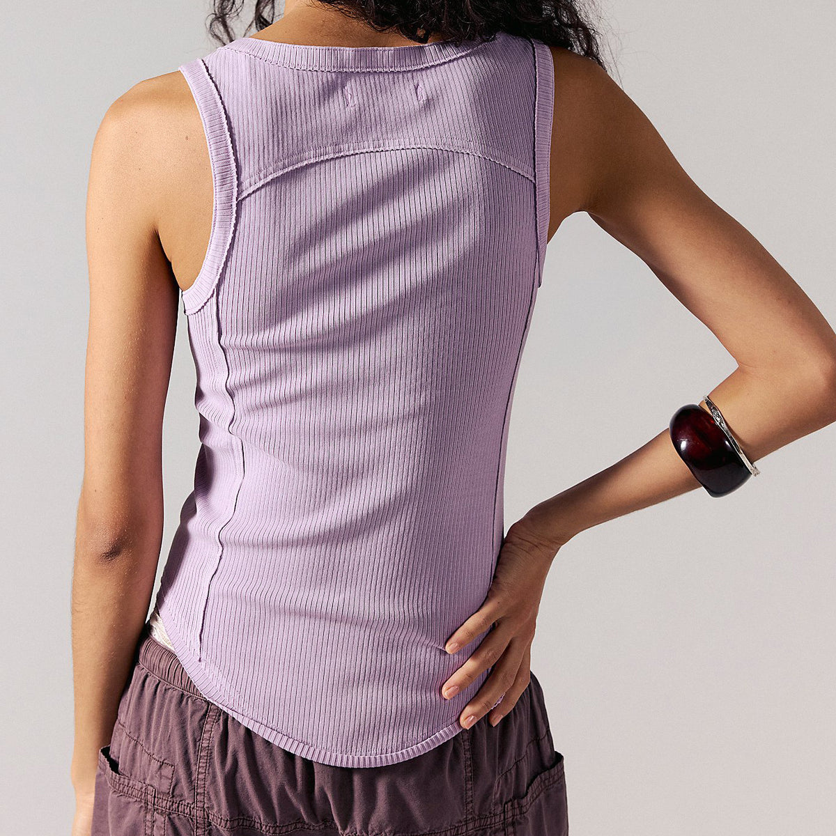 Ribbed Tank Top With Adjustable Buckle Straps - Purple - 2