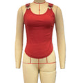 Ribbed Tank Top With Adjustable Buckle Straps - Red