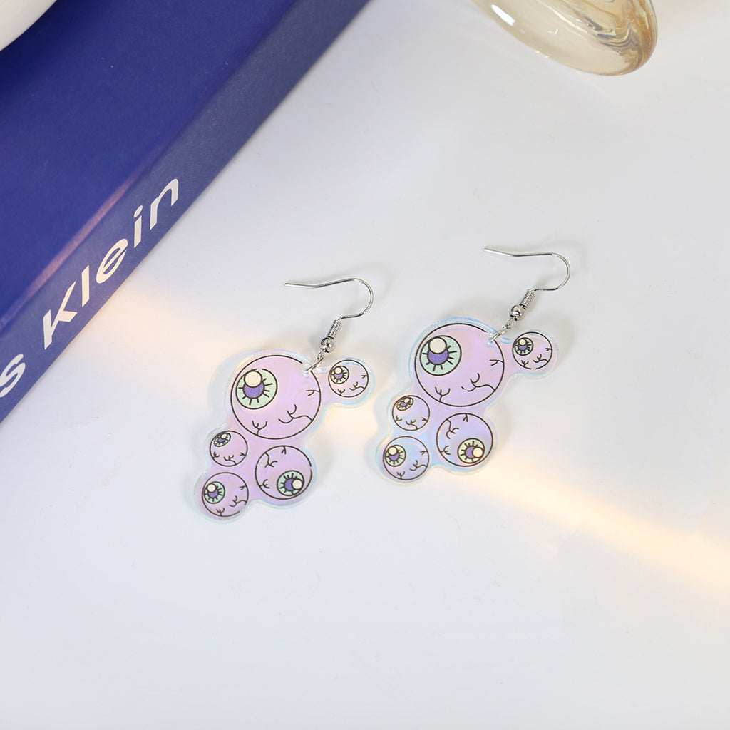 Holographic Acrylic Skull And Heart Earrings - Eyes