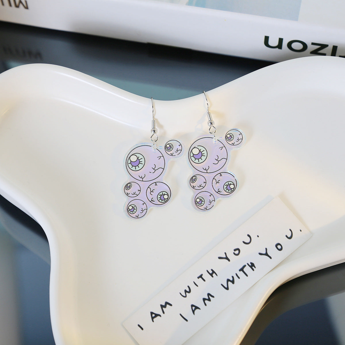 Holographic Acrylic Skull And Heart Earrings - Eyes - 1