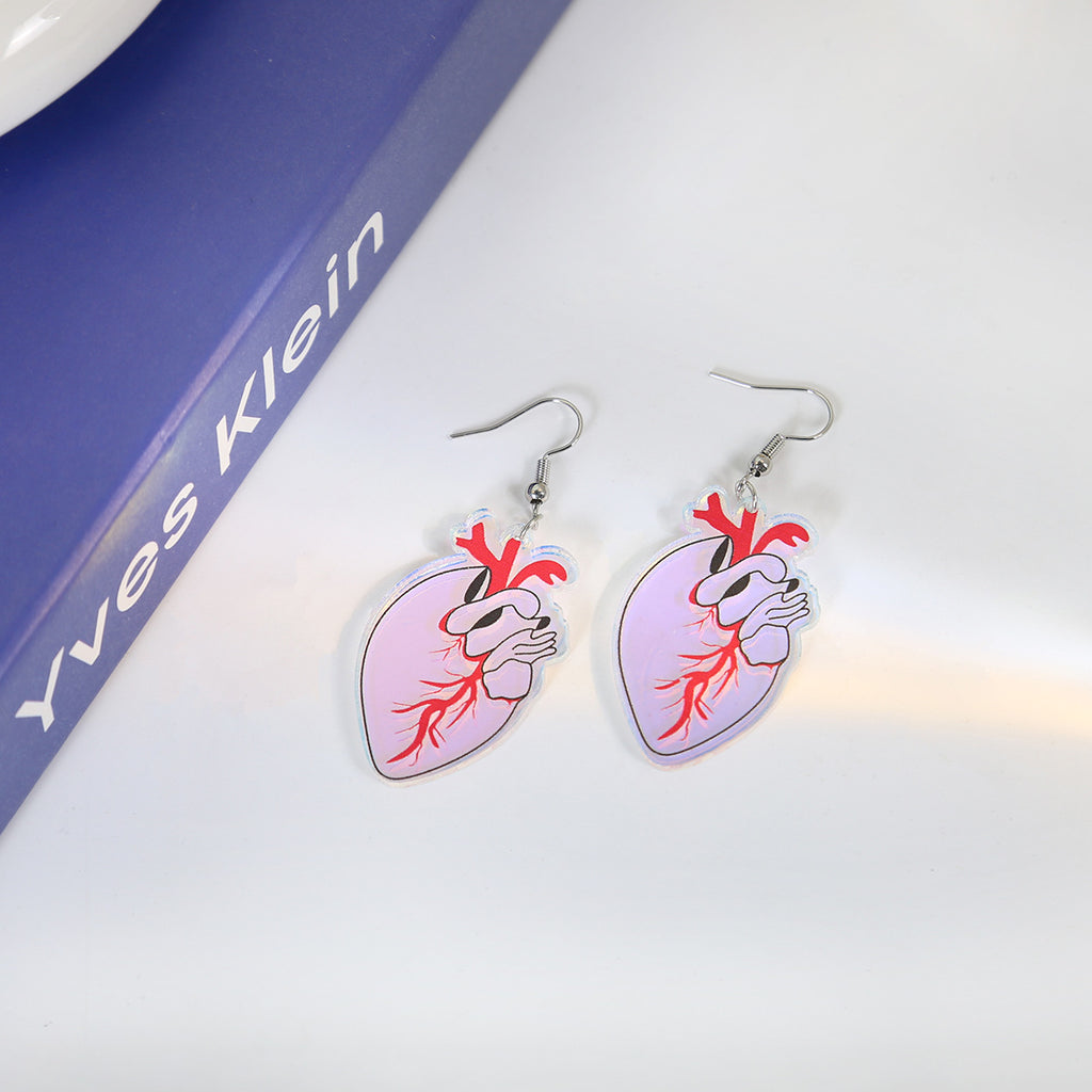 Holographic Acrylic Skull And Heart Earrings - Heart