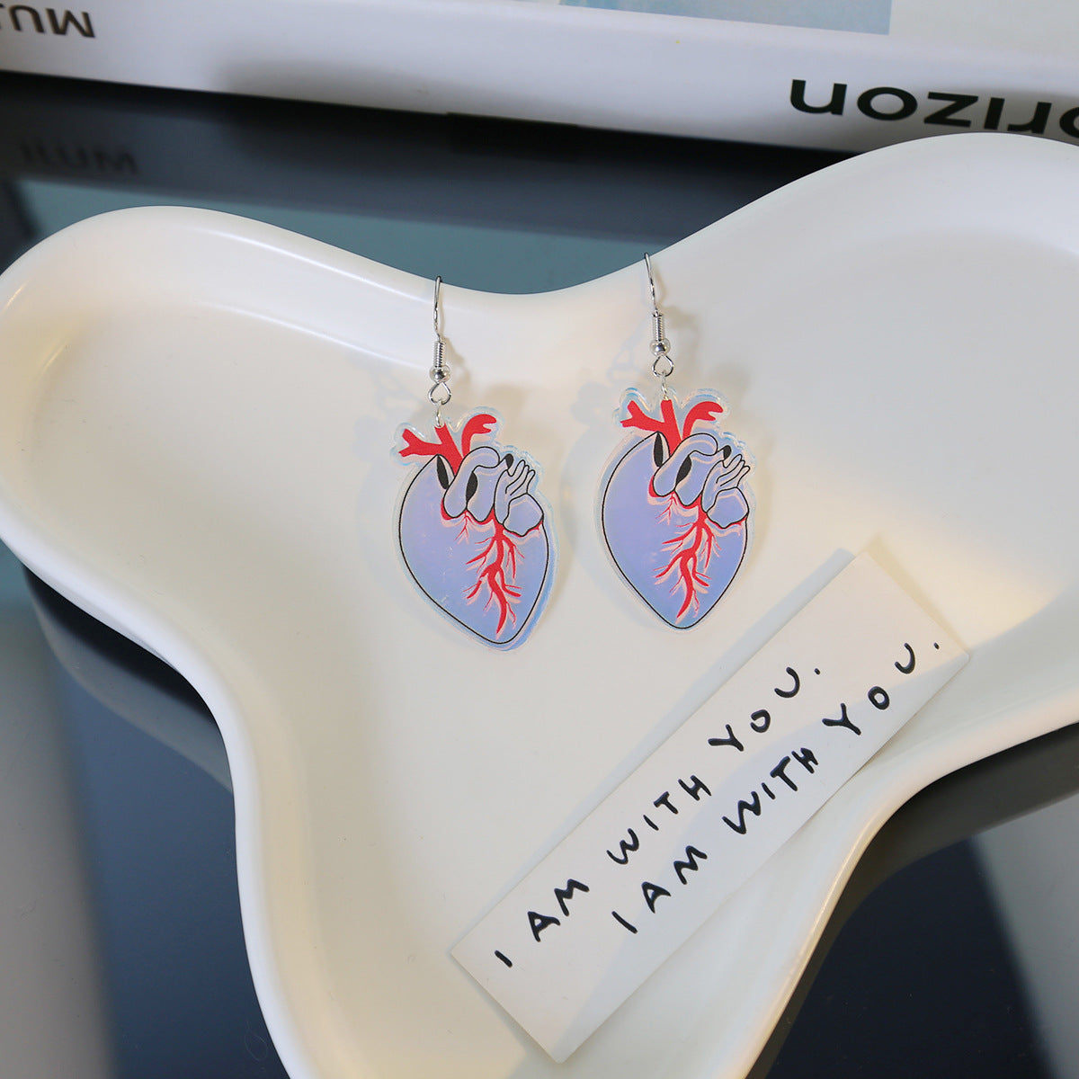 Holographic Acrylic Skull And Heart Earrings - Heart - 1