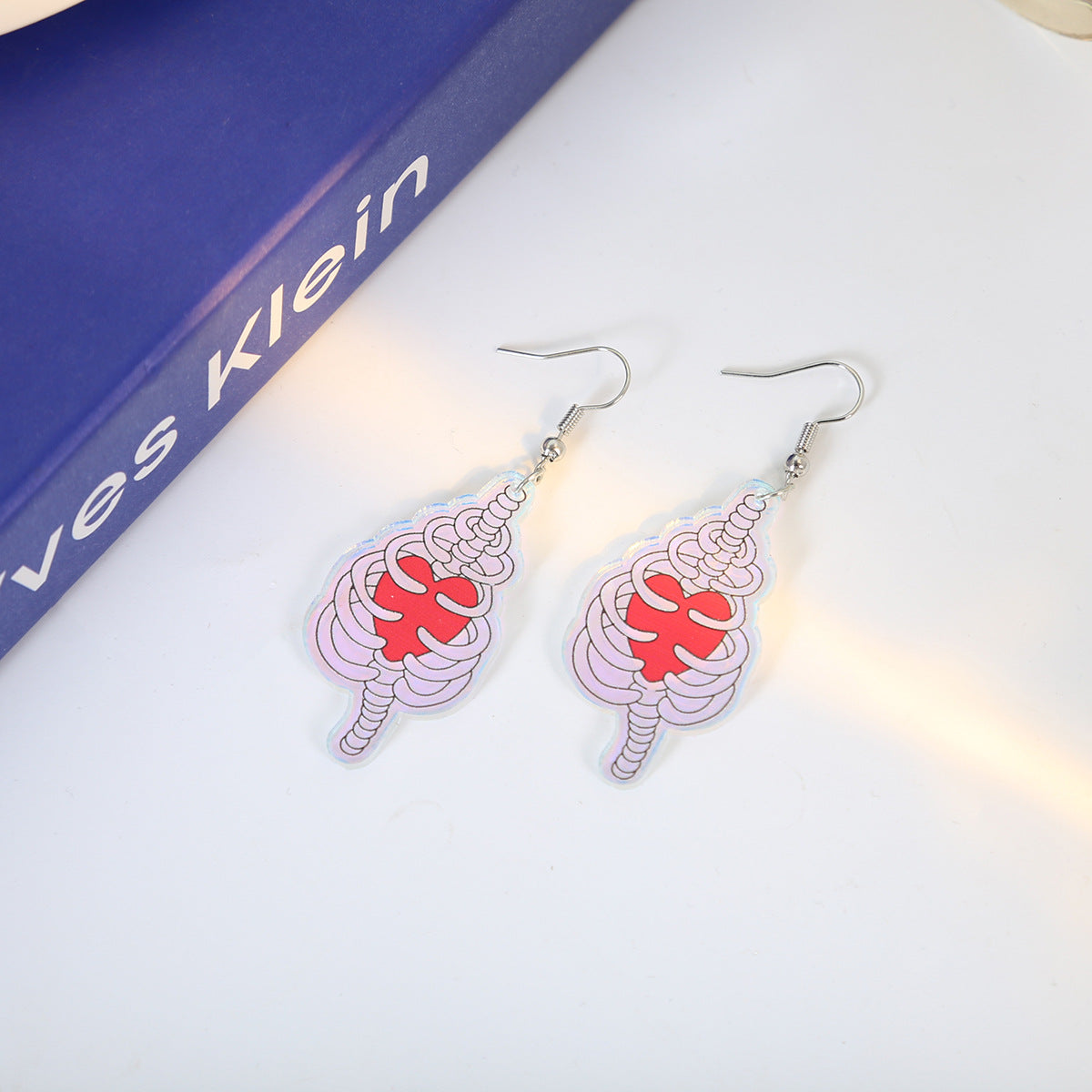Holographic Acrylic Skull And Heart Earrings - Skeleton