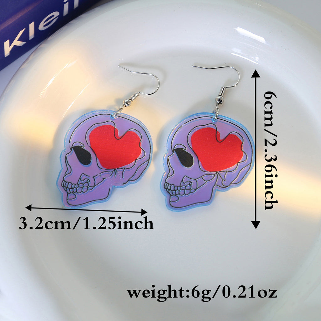 Holographic Acrylic Skull And Heart Earrings - Skull - 2