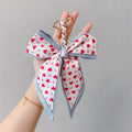 Printed Satin Ribbon Bow Bag Charm - Red