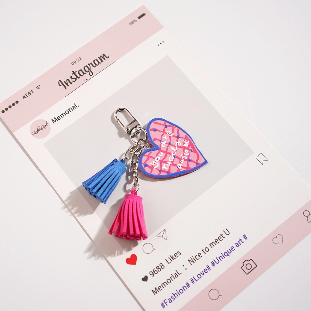 Printed Heart Tassel Charm Keychain - NO-1