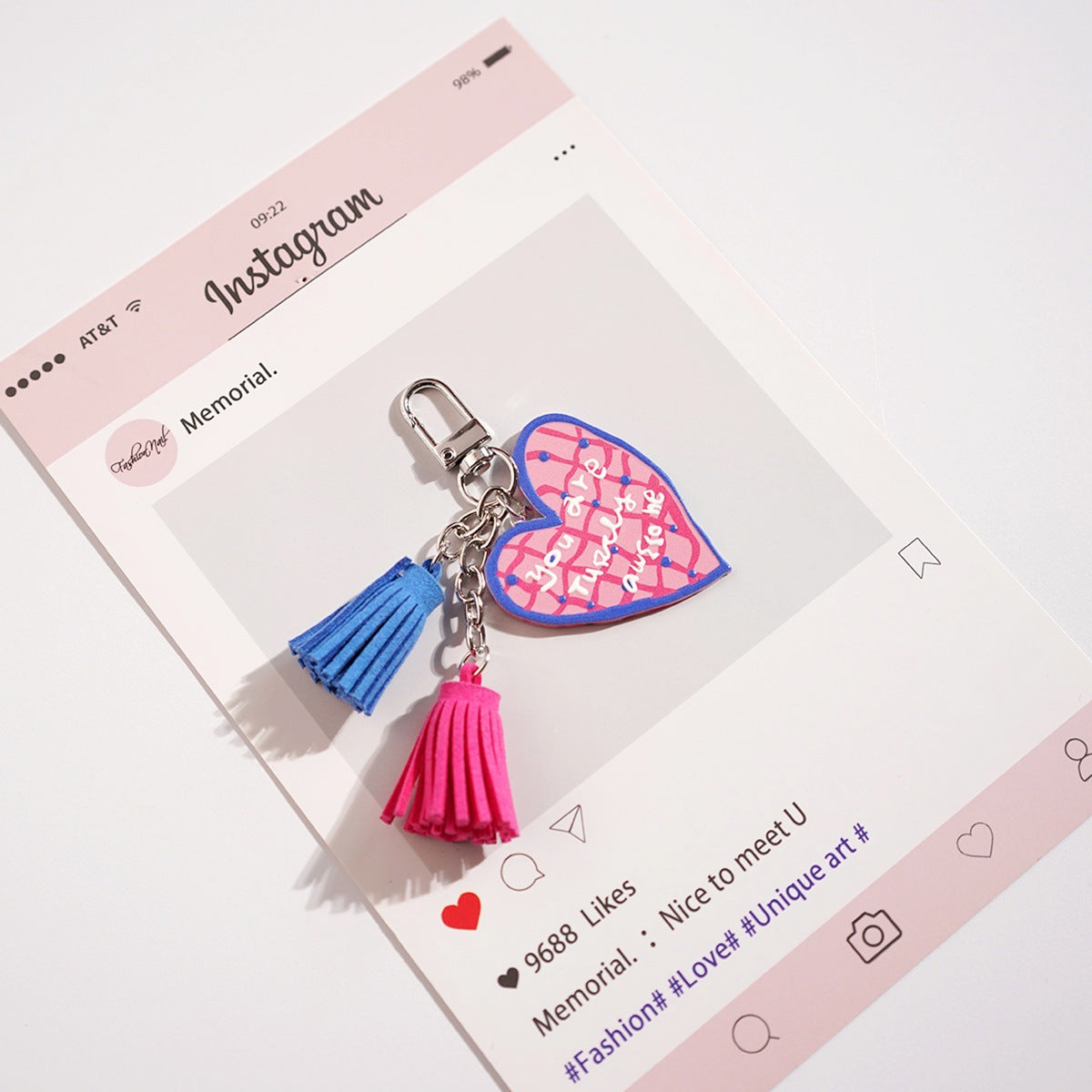 Printed Heart Tassel Charm Keychain - NO-1