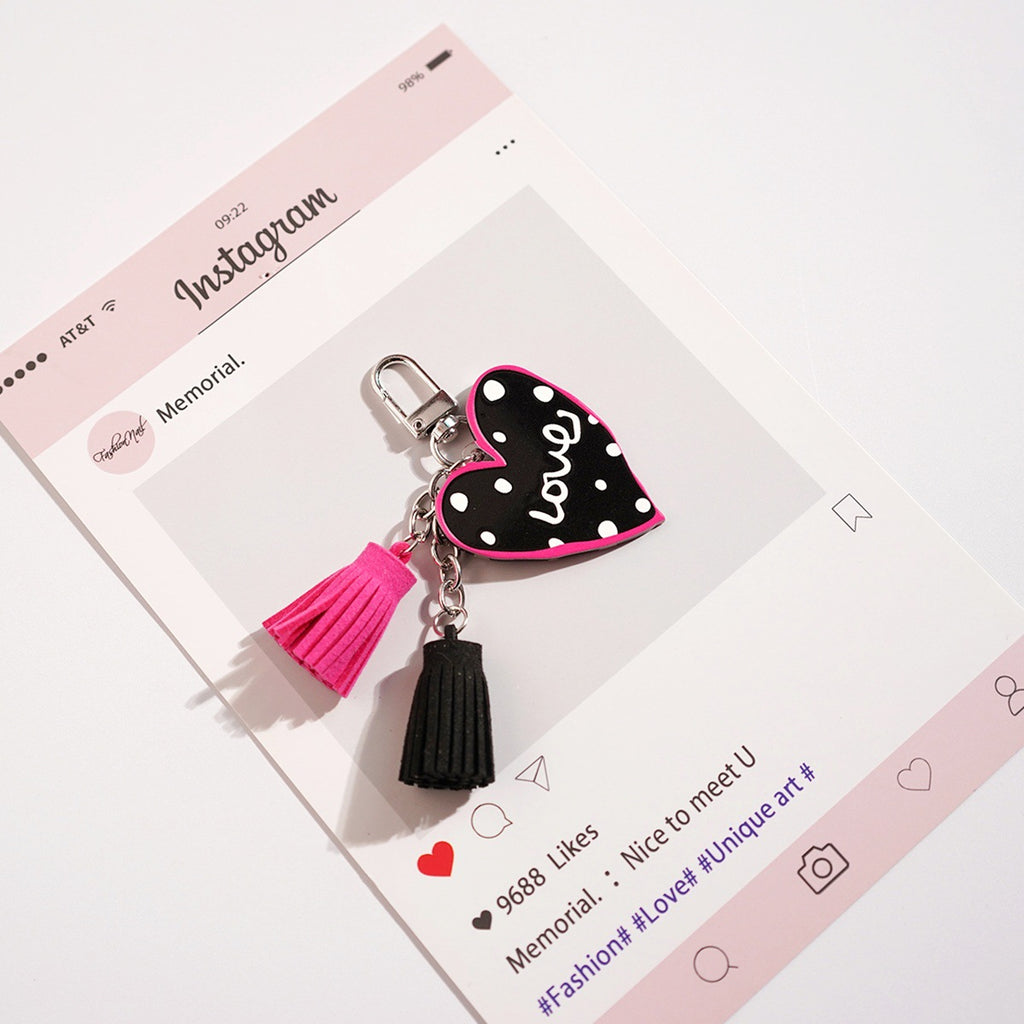 Printed Heart Tassel Charm Keychain - NO-3