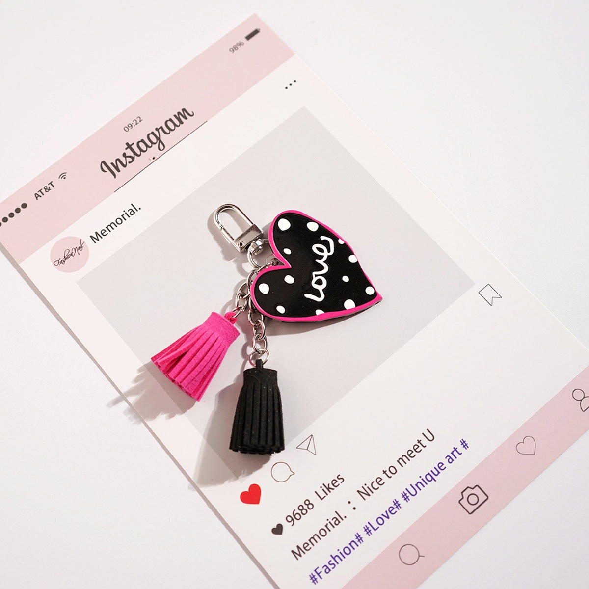 Printed Heart Tassel Charm Keychain - NO-3