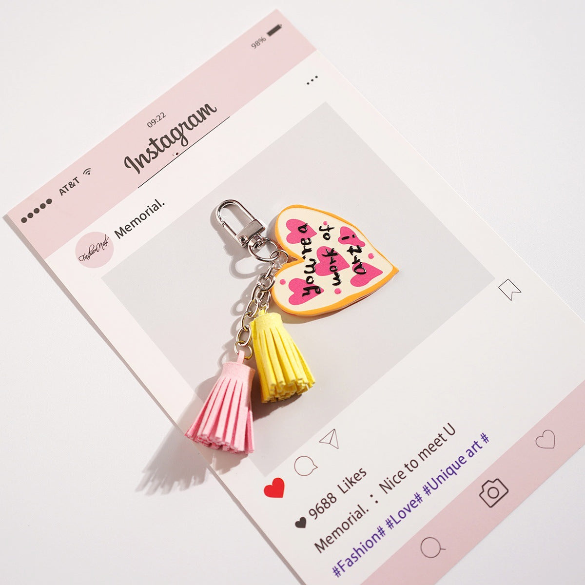 Printed Heart Tassel Charm Keychain - NO-4