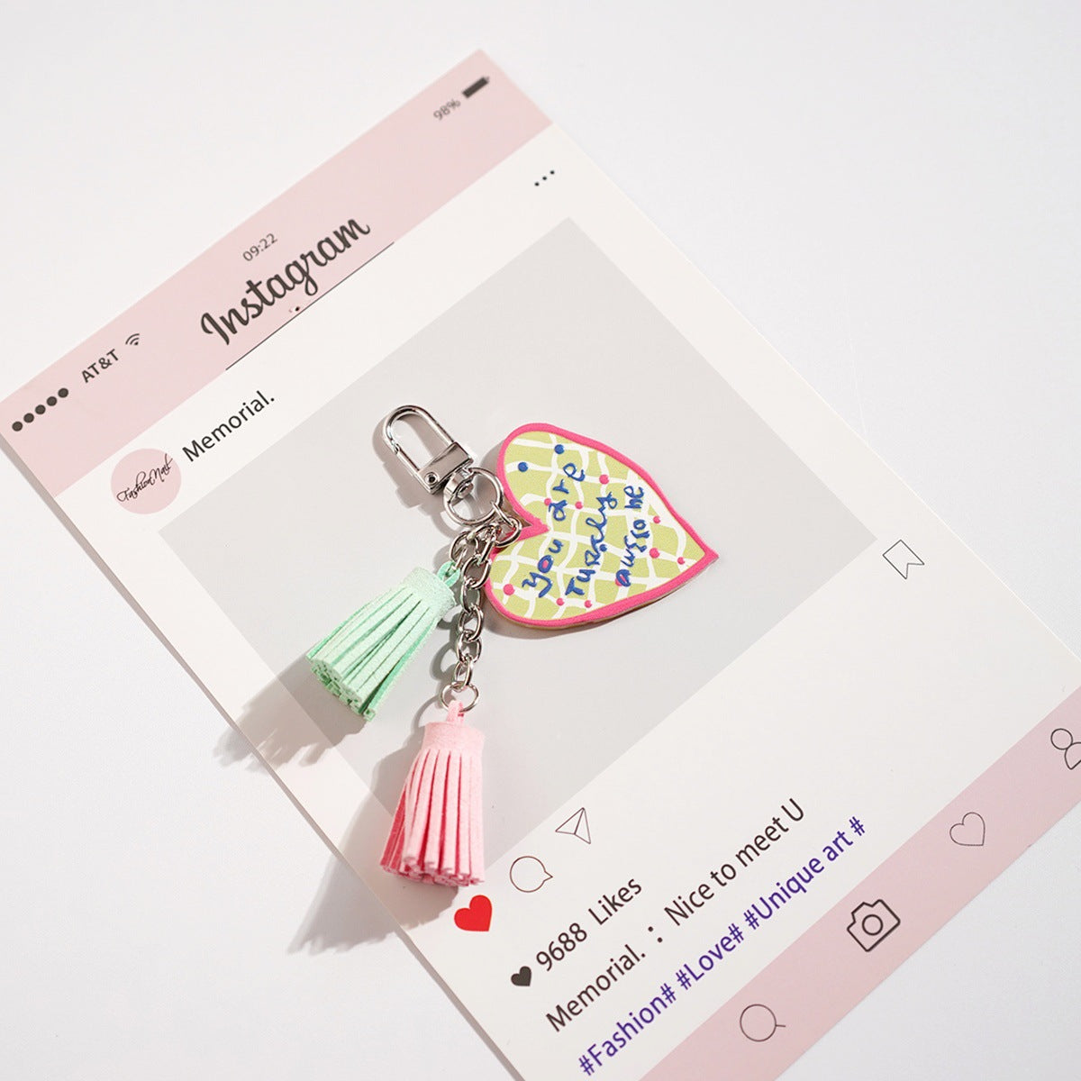Printed Heart Tassel Charm Keychain - NO-5